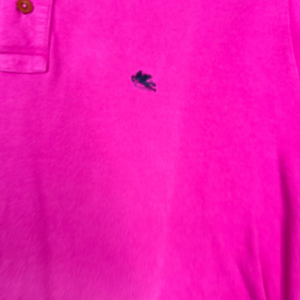 Etro Milano Polo Shirt Mens Large Pink Plaid Contrast Collar Pique Made in Italy - Picture 2 of 10
